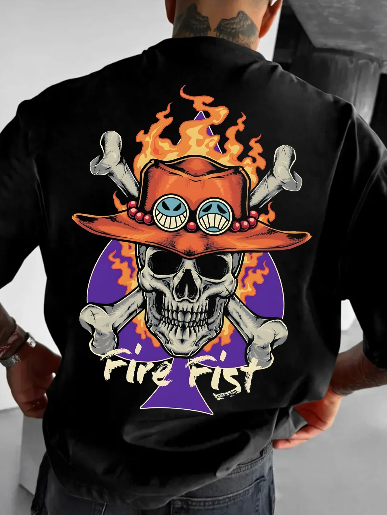 

Summer T-shirt Ace ONE PIECE Anime Harajuku Men's Cotton Oversized Fitness Retro Street Women Casual Loose Short Sleeves Top Y2k