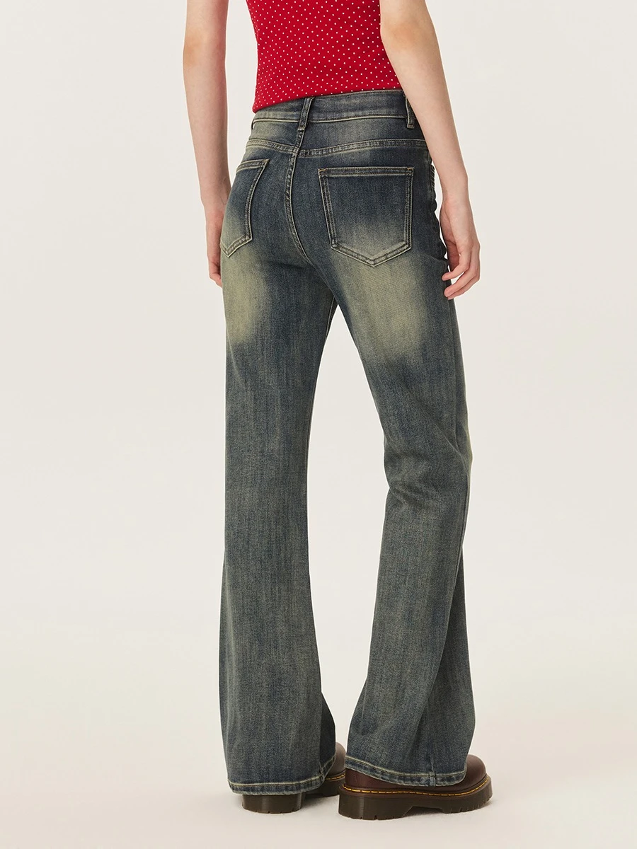 YESCCI Women's Pants Vintage Washed Stretch Soft Denim Jeans Cat-whisker American Retro Casual Bottoms Women Daily Y726083125