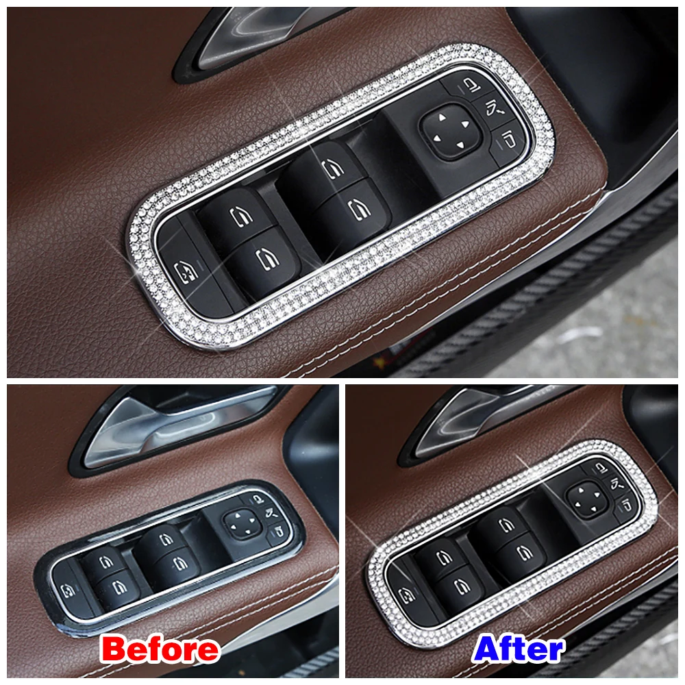 For Mercedes Benz A Class W177 2019-2021 2020 A180 A200 A220 A250 Window Lift Switch Adjust Panel Crystal Sticker Diamond Trim