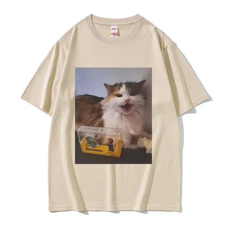 Cat Funny Meme Graphic T-shirt Men Women Fashion Oversized Streetwear Unisex Casual Soft Cotton Short Sleeve Male Vintage Tees