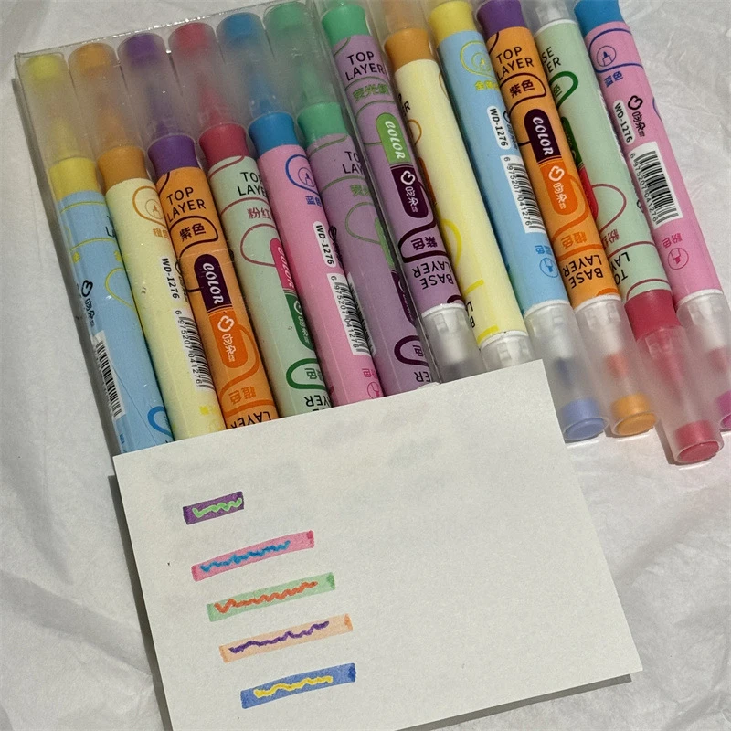 6Pcs Fashion Dual Tip Highlighters Markers Colorful Highlighters Assorted Colors Highlighter Kawaii Marker School Supplies