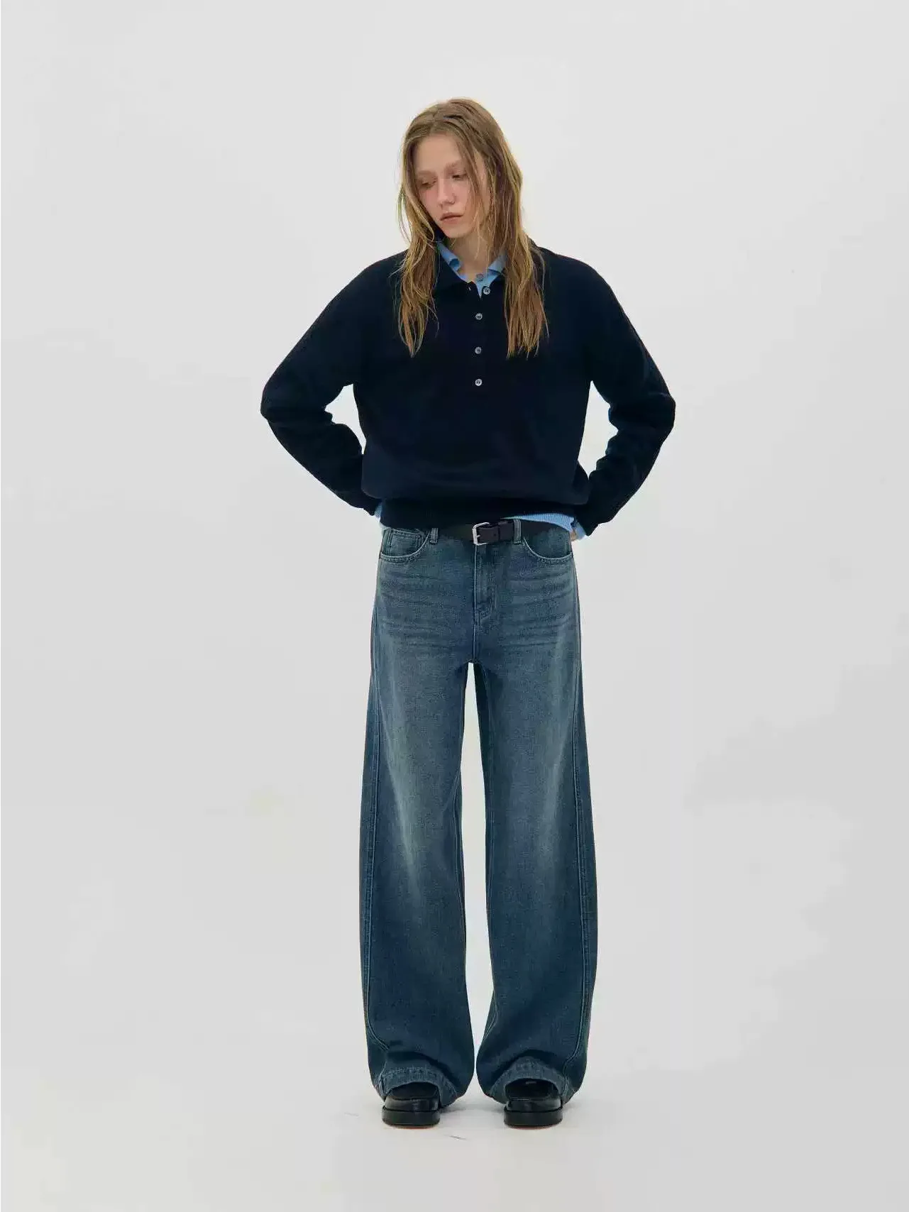 

Washed Fleece Lined Loose Fit Classic Retro Denim Jeans High Waist Cotton Trousers for Women Winter Season Light Color