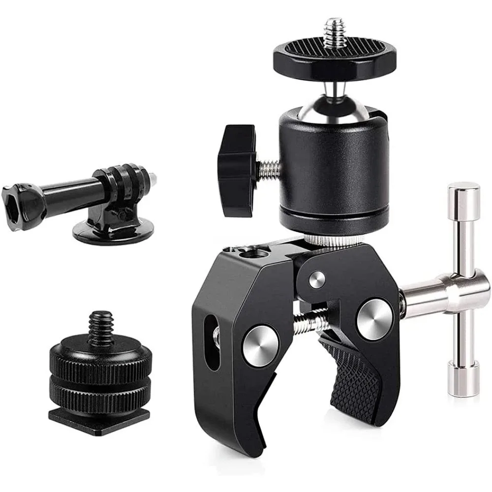 Magic Arm Clip Kugelkopfklemme Doppelkugeladapter Schuhmontageadapter Stativ Einbeinstativ Clip für Monitor Led-Licht 1/4" Kamera