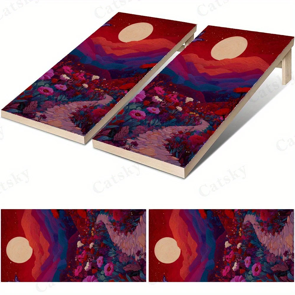 

Colorful Flowers with Red Moon 2D Flat Vinyl Sandboard Stickers - Bubble-Free, Easy Application, Waterproof, One-Step Renovation