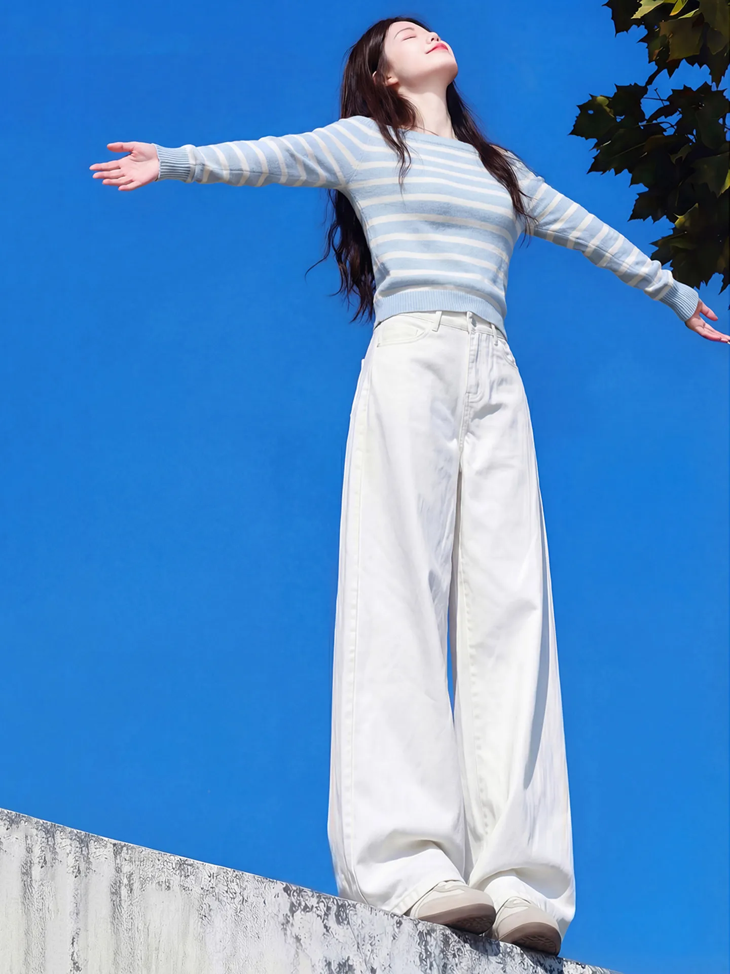 

High Waist Wide Leg Jeans Women's Loose Fit Comfortable Cotton Denim Summer New Style Small Size Lazy Style Floor-Length Pants