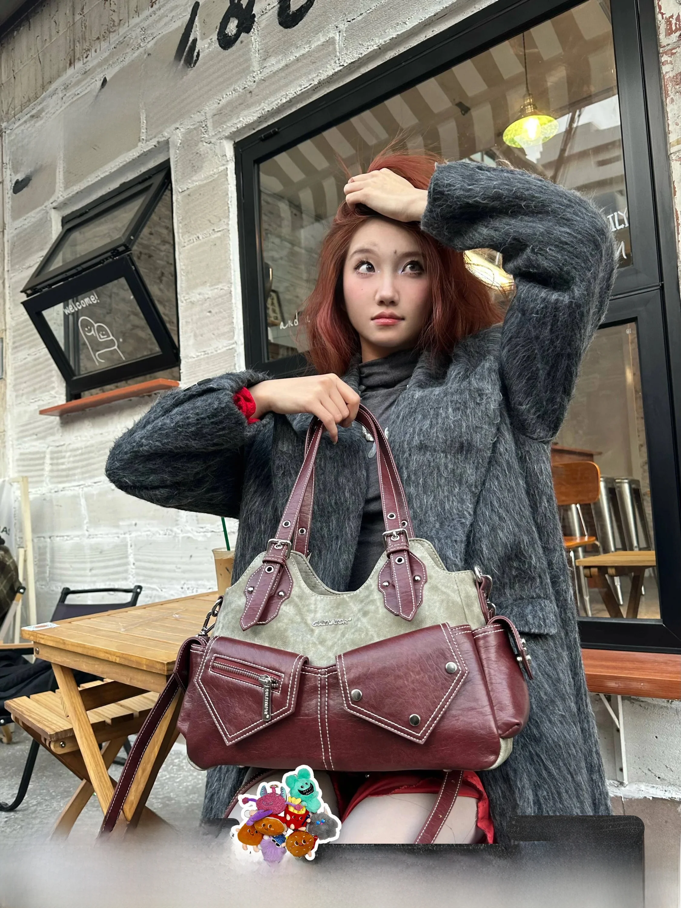 

Cultivator Original Vintage Color Block Denim Underarm Crossbody Bag for Women Single Shoulder Handbag Daily Use PU Leather