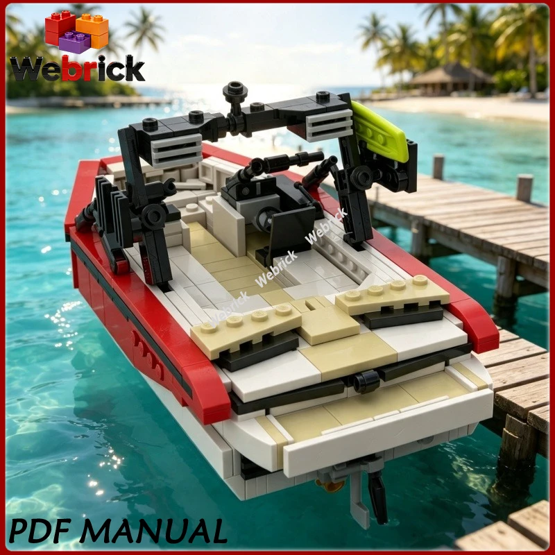 MOC Leisure Watersport Wakeboard Speed Yacht Building Blocks 582PCS Classic Surf Boat Brick Collection Present