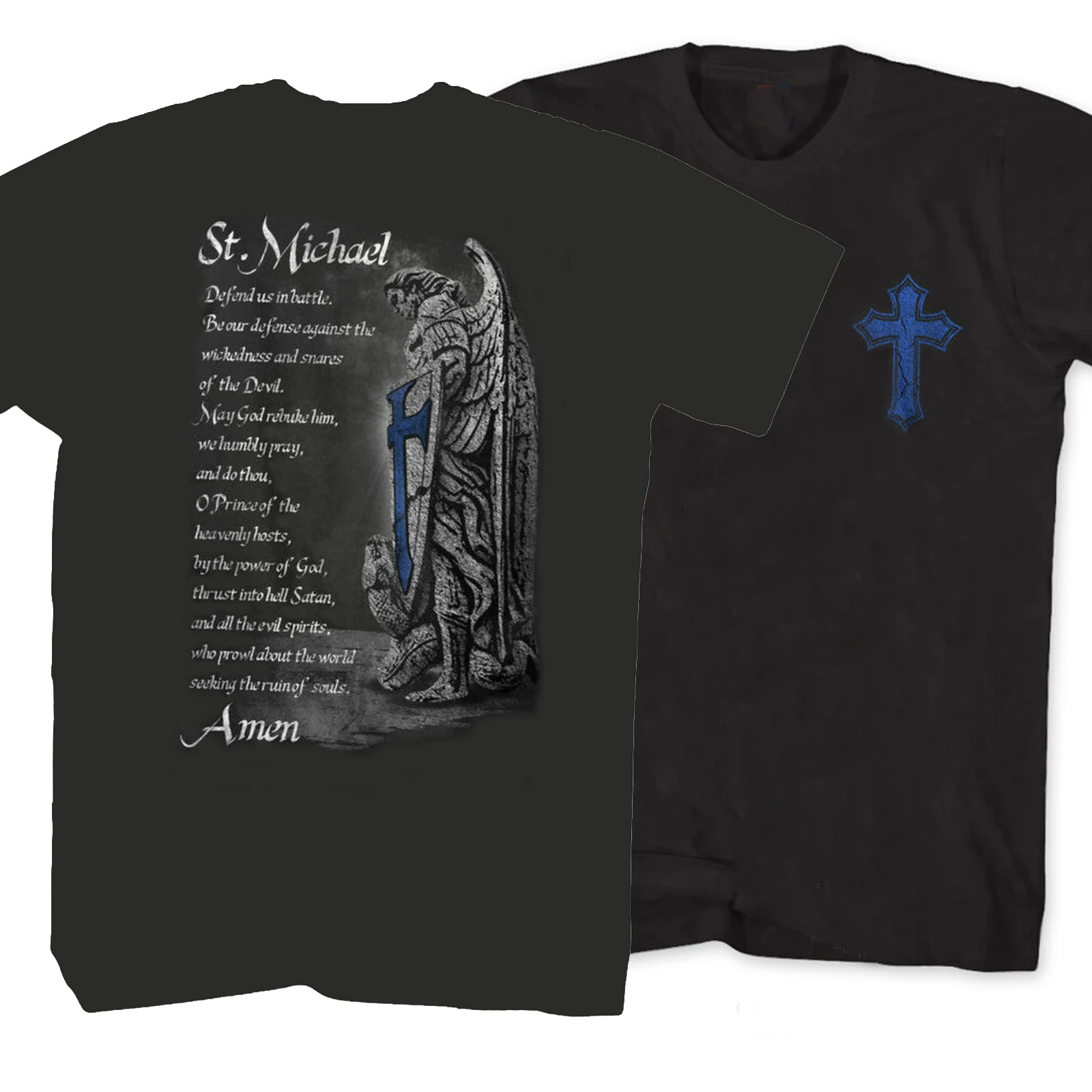 

Saint Michael The Archangel Prayer Standard Mens T Shirt. 100% Cotton Short Sleeve O-Neck Casual T-shirts Loose Top Size S-3XL