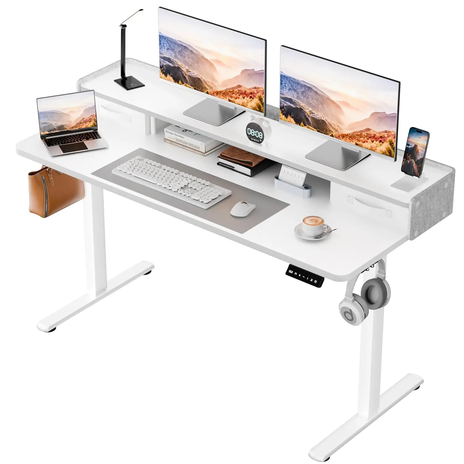 Electric Standing Desk with Drawers & Shelf, Adjustable Height Desk, Quick Install Home Office, 48 Inch, White, Customized