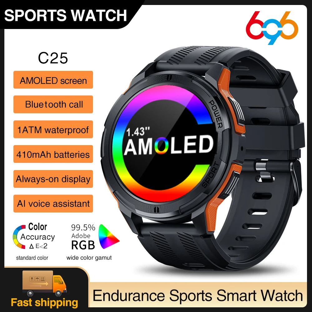 

AMOLED Smart Watches Men Smartwatch Waterproof BT Call 1.43 Inch 466*466 HD Screen Sports 30 Days Sleep Women Health Monitor