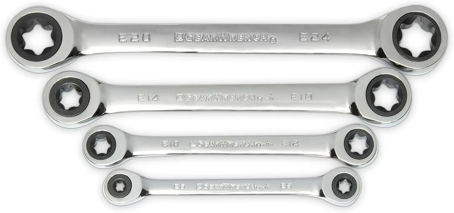 

Набор из 4 двусторонних торцевых ключей E-Torx с трещоткой, 72 зубца, для труднодоступных мест