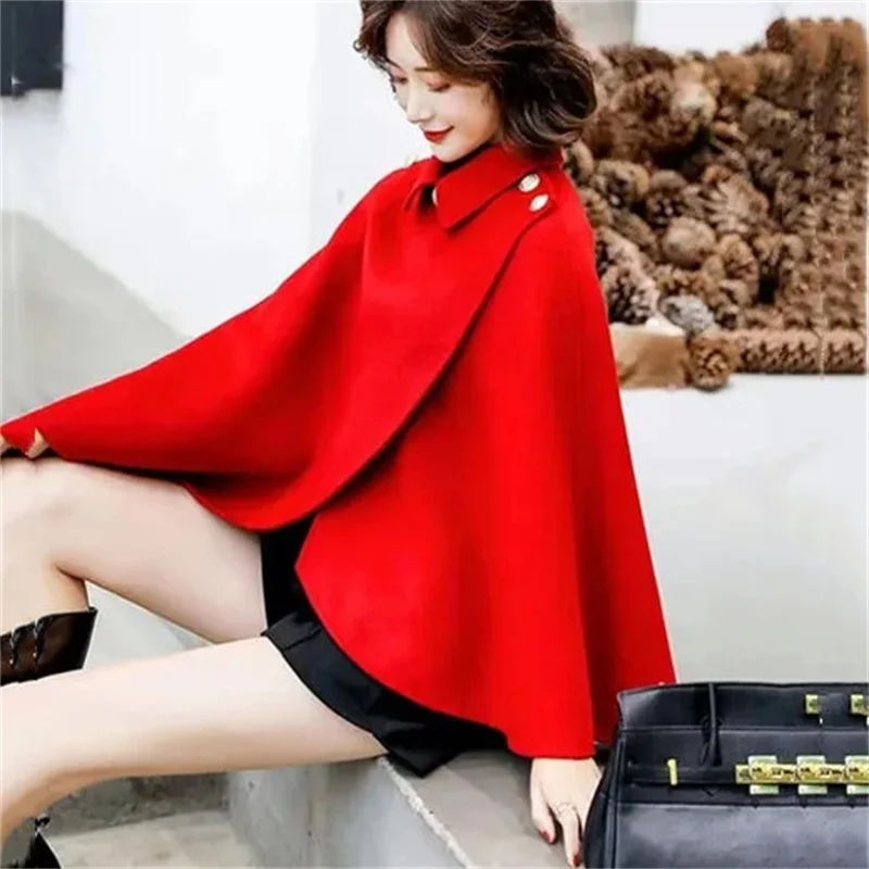 Longfeng Ni Woolen Coat Women\'s Shawl Cloak-Style 2023 Autumn and Winter New Cloak Short Woolen Outcoat Female