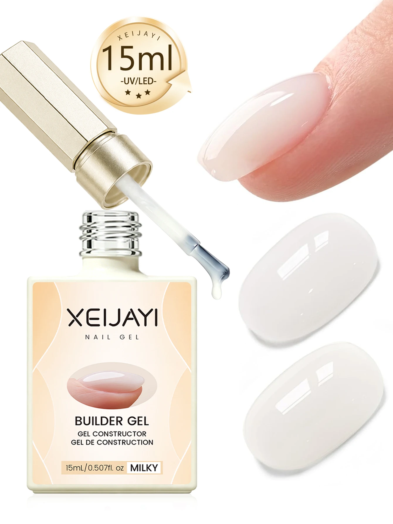 1 Stück 15ml Weißes Builder-Gel Nagellack zur Stärkung, Gel-Verlängerung, Base Coat in einer Flasche, ablösbares UV-LED-Gel für Nägel