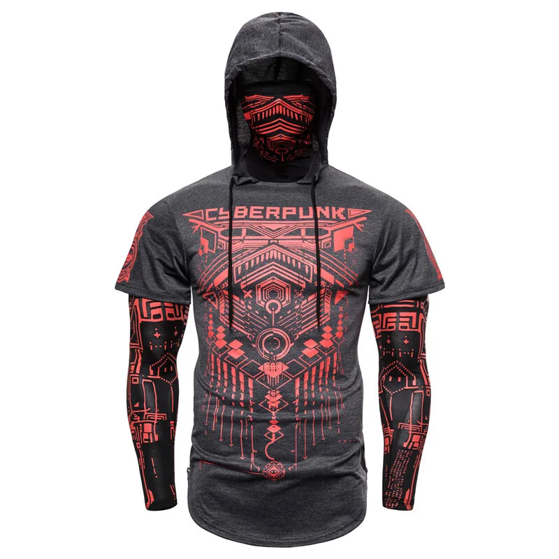 HKSH Spring Summer Elastic Hooded T-shirts Men's Tide Dark Ninja Sweatshirt Skull Mask Streetwear Fashion Print Chic Tops HK1826
