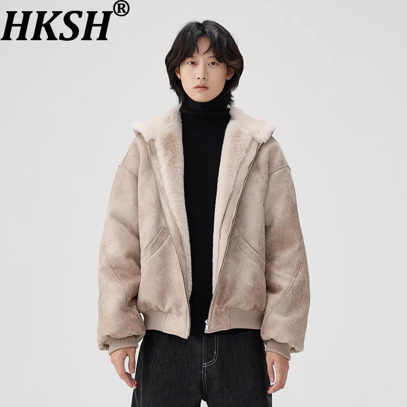 

HKSH зимняя новая кожаная водонепроницаемая куртка из норкового меха с капюшоном Mountain Eagle Frost Crack для мужчин и женщин, утолщенное стеганое пальто HK13060