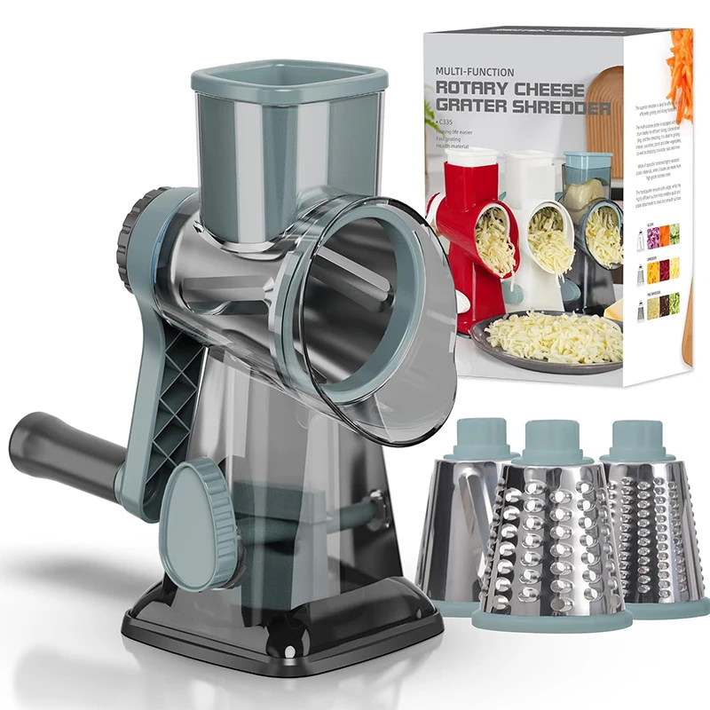 

Three in one rotary cheese grinder, multifunctional manual vegetable slicer, peanut and nut grinder, vegetable chopper