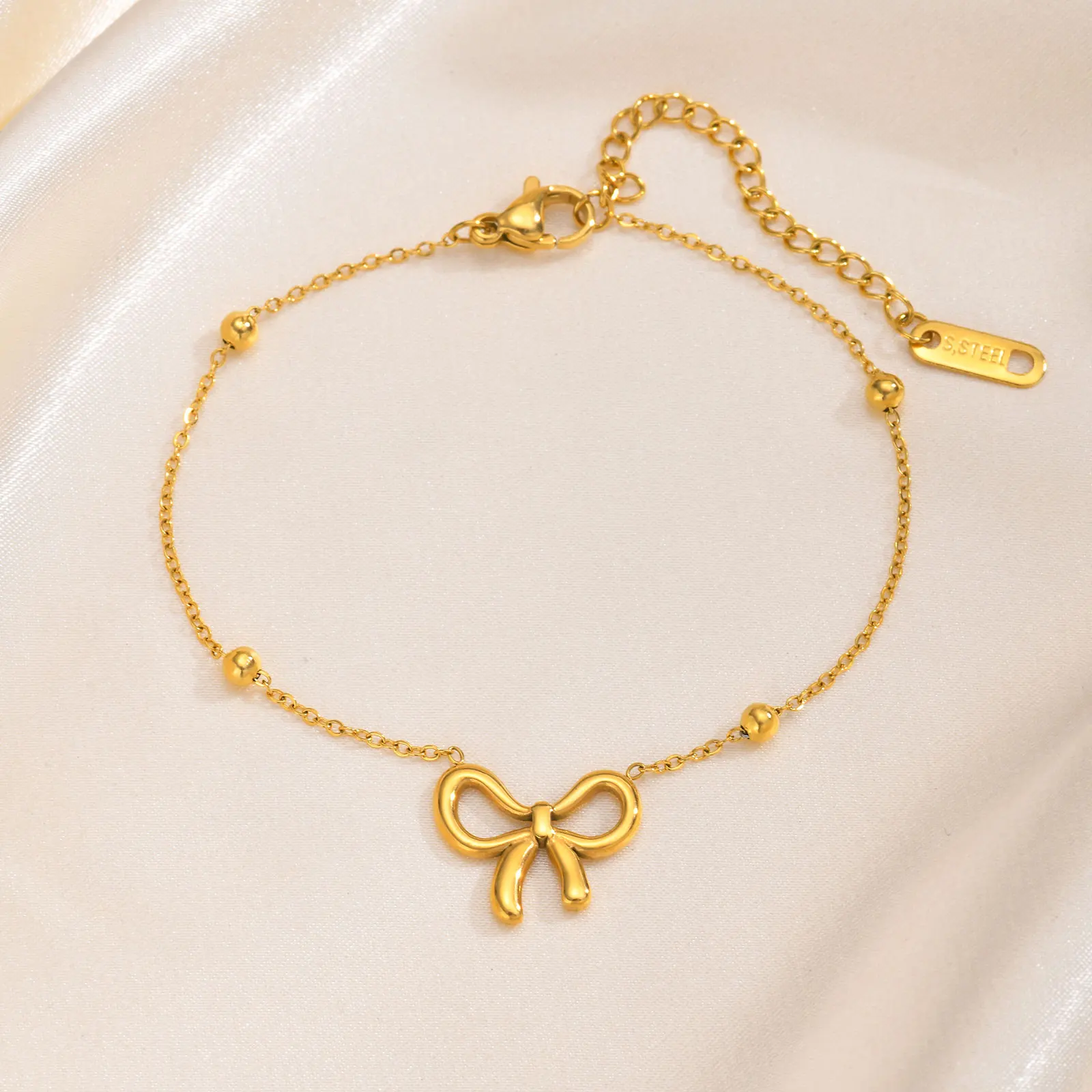 Delicate Gold Color Bowknot Bracelet for Women,Stainless Steel Bow Tie CHarm Unique Bracelet, Lovely Jewelry Party Gift