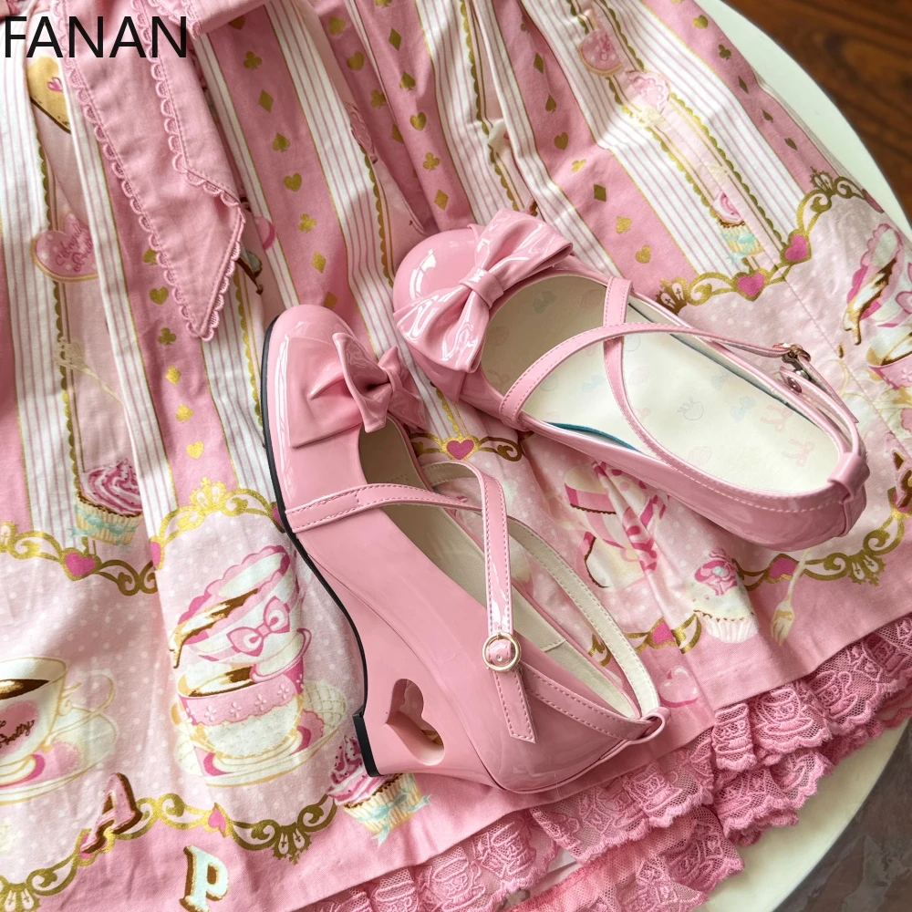 

Милые туфли в стиле Лолиты, женские туфли на платформе неправильной формы, летние туфли на каблуке с круглой головкой, милые кожаные туфли принцессы Мэри Джейн на плоской подошве