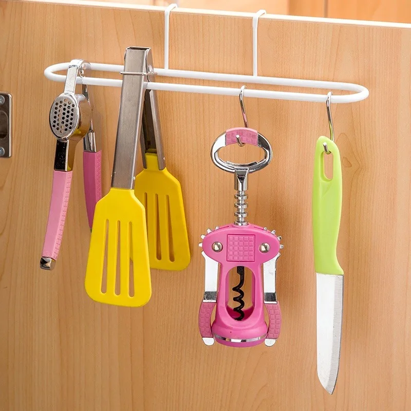 

1pc White Bathroom Kitchen Cabinet Rag Shelf Dishcloth Hanger Single Pole Towel Rack Over Door Back Type Hanging Holder