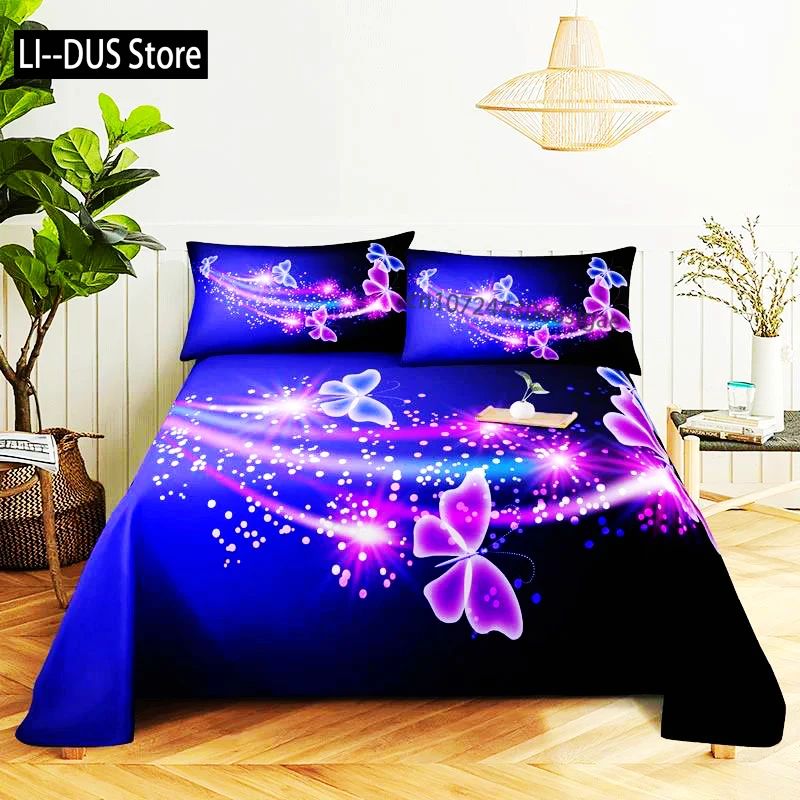 

Purple Bedding Set Bed Sheet Linens Pillow Case Queen King Size Lanvender Butteryfly For Bedroom Soft Twin Full Single Double