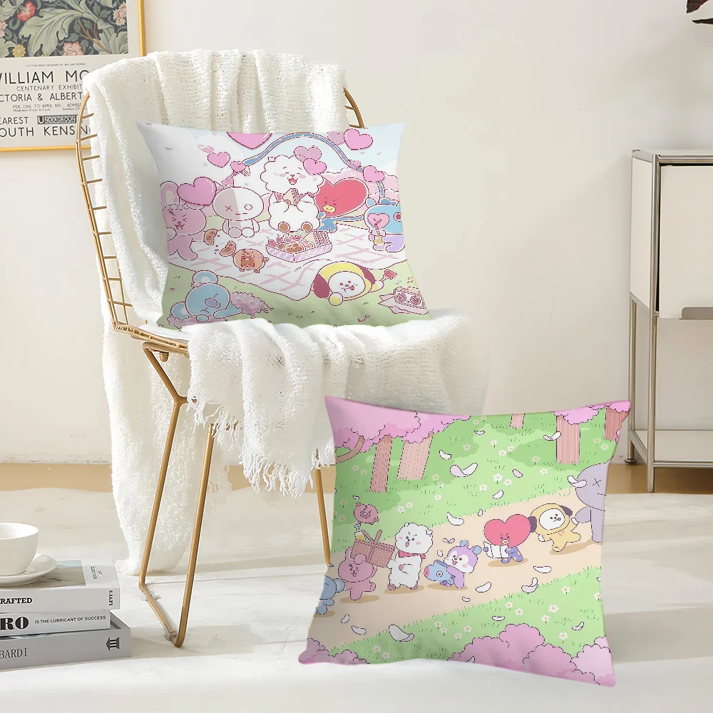 Cute Cartoon Characters B-BT-21 Pillow Case Suitable For Bedrooms Living Rooms Cars Home Decoration