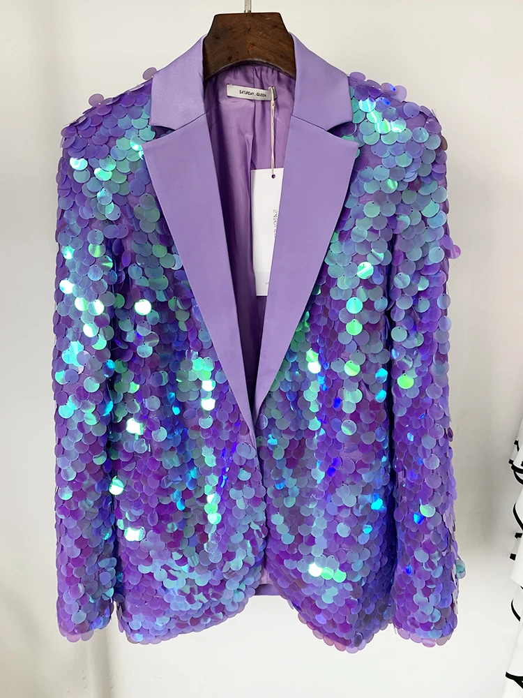 HIGH QUALITY 2024 Newest Designer Blazer Women\'s  Stylish Loose Glitter Sequined  Blazer Jacket