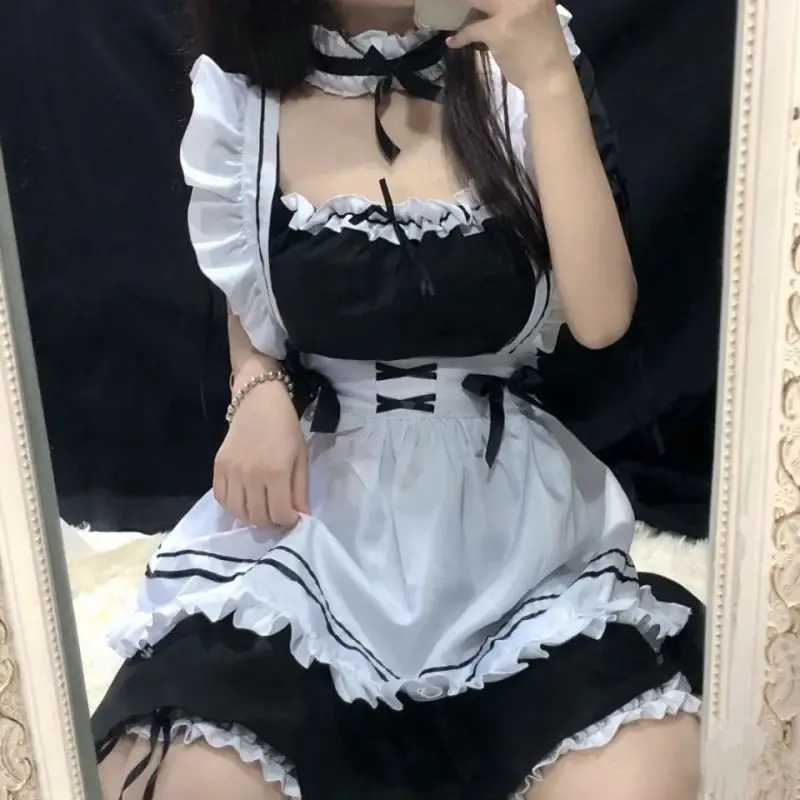 Japanese Summer Maid Outfit Women's Clothing Lolita Elegant Fashion Chic Aesthetic Suit Polyester O Neck Short Sleeve Y2K Tops