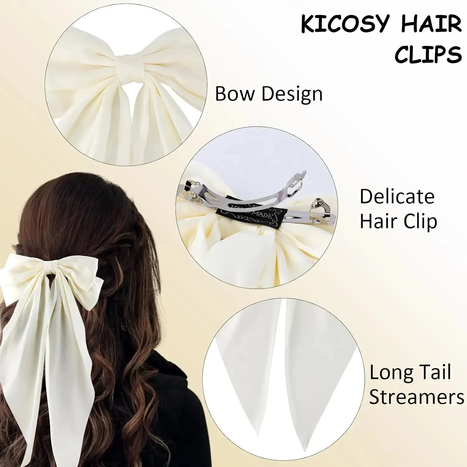 6PCS Elegant Bow Ribbon Hair Clip Women Simple Solid Satin Spring Clip Ponytail Bowknot Hairpin Barrettes Girls Hair Accessories