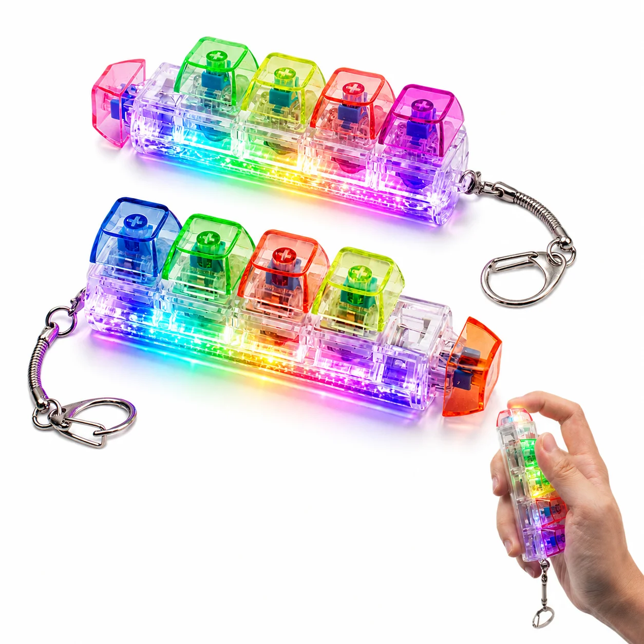 5 Keys Keyboard Fidget Toys With Light RGB LED Mechanical Switch Tester Keychain Clicker Toy Mini Keyboard Stress Relief Gifts