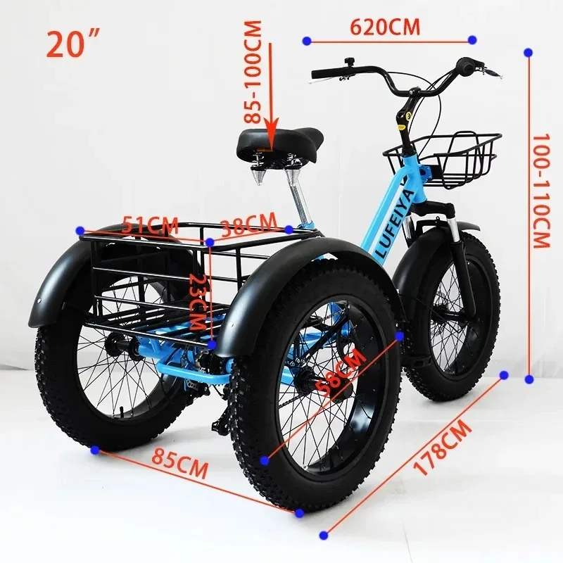 Rama ze stali wysokowęglowej Fat Tire Rower górski 20-calowy dorosły Przednie tylne hamulce tarczowe Amortyzujący przedni widelec Trójkołowy terenowy