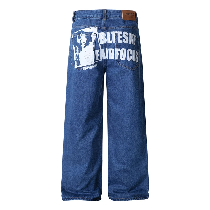 

GXFortune American Original Printed Jeans Loose Straight Leg Long Pants Women's Men's Retro Waed Denim Casual Straight Legg...