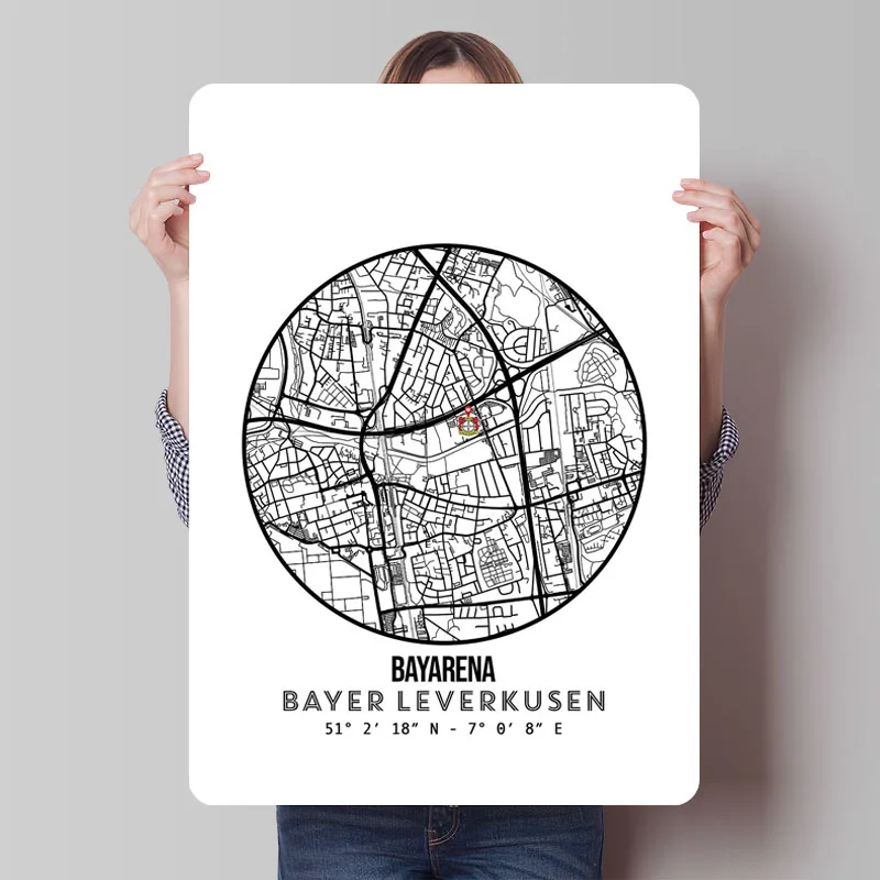 Bayer Leverkusen-letreros de Metal para estadio, póster de mapa, decoración de sala de juegos, letrero de hojalata personalizado para decoración artística de pared, decoración Retro