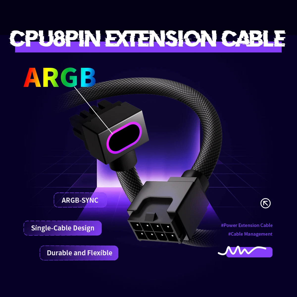 

AIJS CPU8PIN Motherboard Extension Cable, ARGB PC Cable with 5V 3Pin,18AWG 90° Right-Angle Design,Male-to-Female Connectors 8Pin
