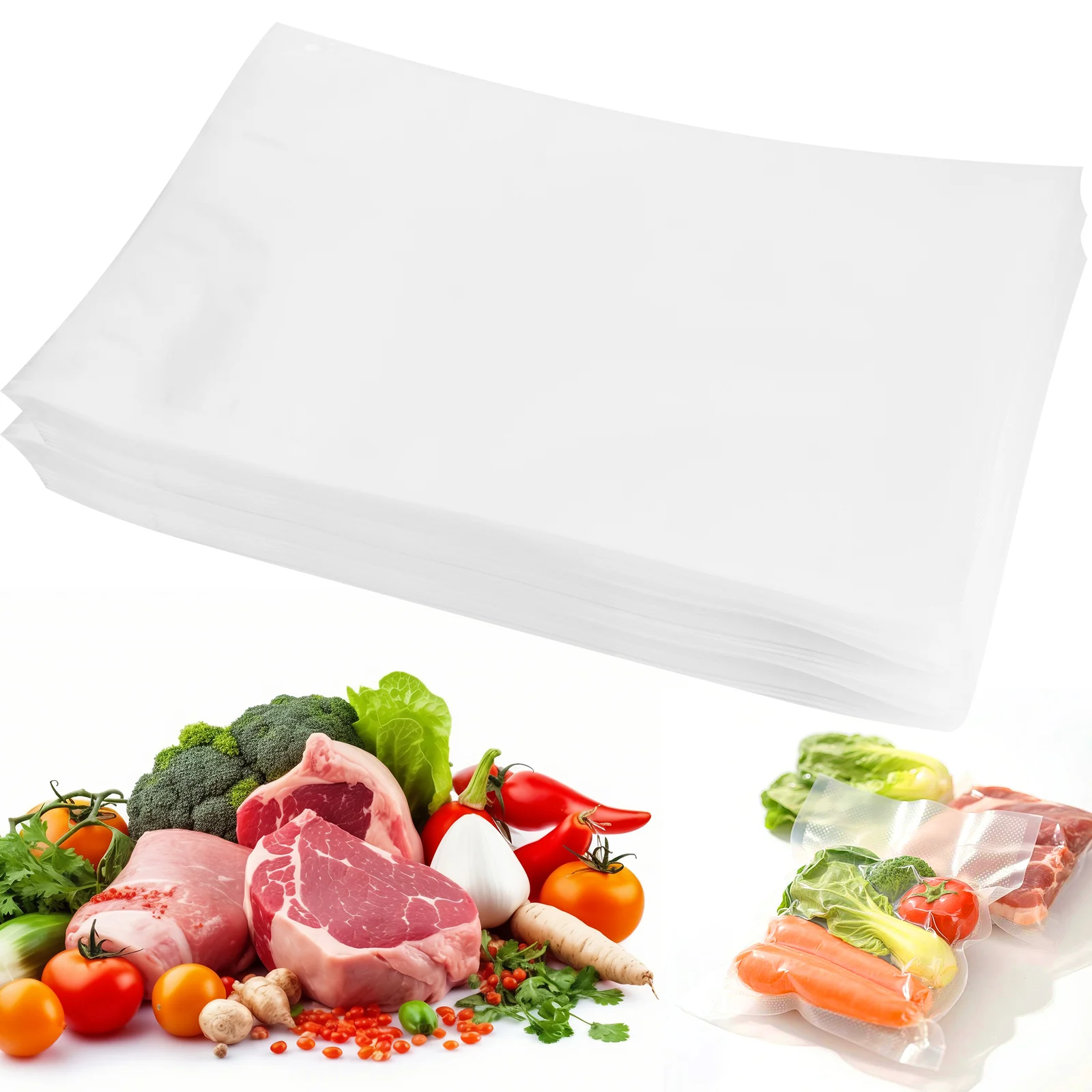 100 Sacos de Vácuo Pequenos e Grandes para Congelador, Sacos para Armazenamento de Alimentos, Preparação de Refeições ou Sous Vide, Grau Comercial