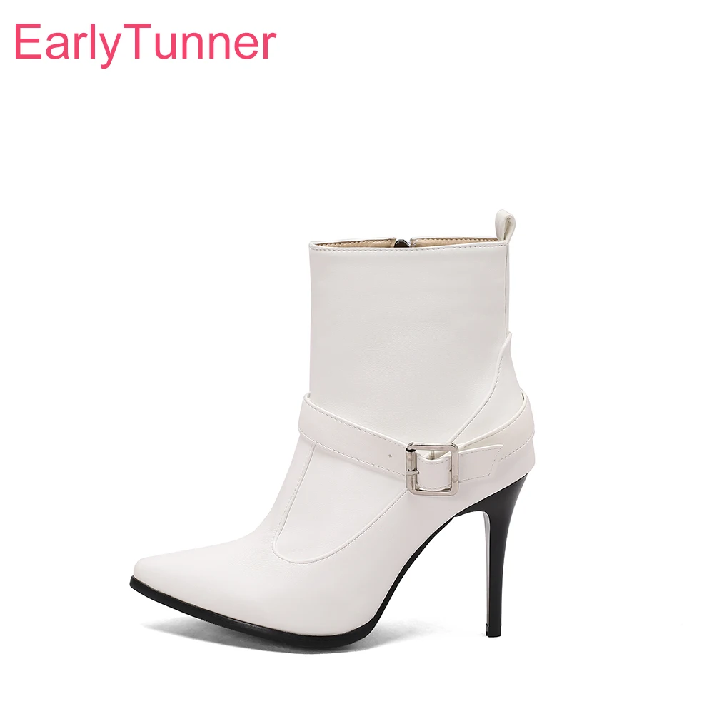 

2026 Spring New Fashion White Brown Women Ankle Boots Pointed Toe High Thin Heels Lady Shoes Plus Small Big Size 13 33 43 47 50