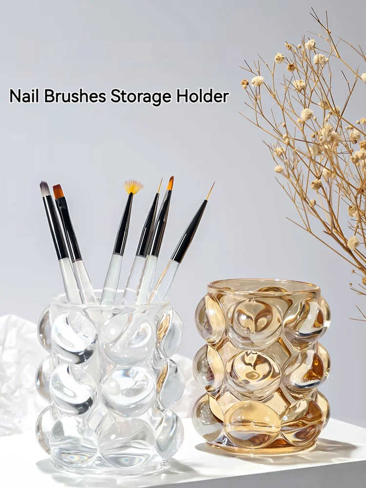 Transparent Nail Brush Holder Colorful Crystal Glass Nails Stand Painting Storage Pen Holder Nail Art Accessory For Nail Salon