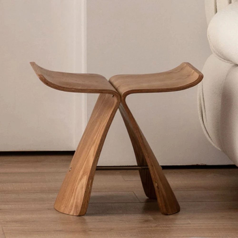 Japanese Style Home Small Solid Wood Stools Ottomans Butterfly Stools Coffee Tables Simple Footstool Dressing Bench Furniture image 5