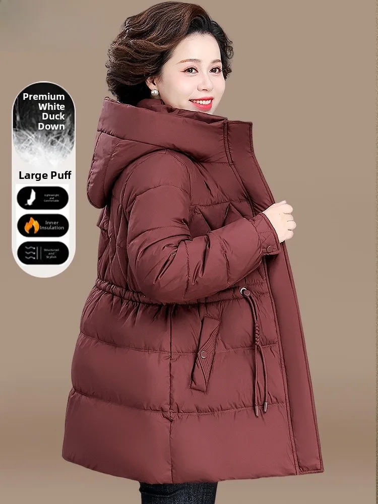 

Warm White Du down Jaet Mid-Length Winter Clothes for Mom Faionable Middle-Aged And ly Women's Cotton Clothes