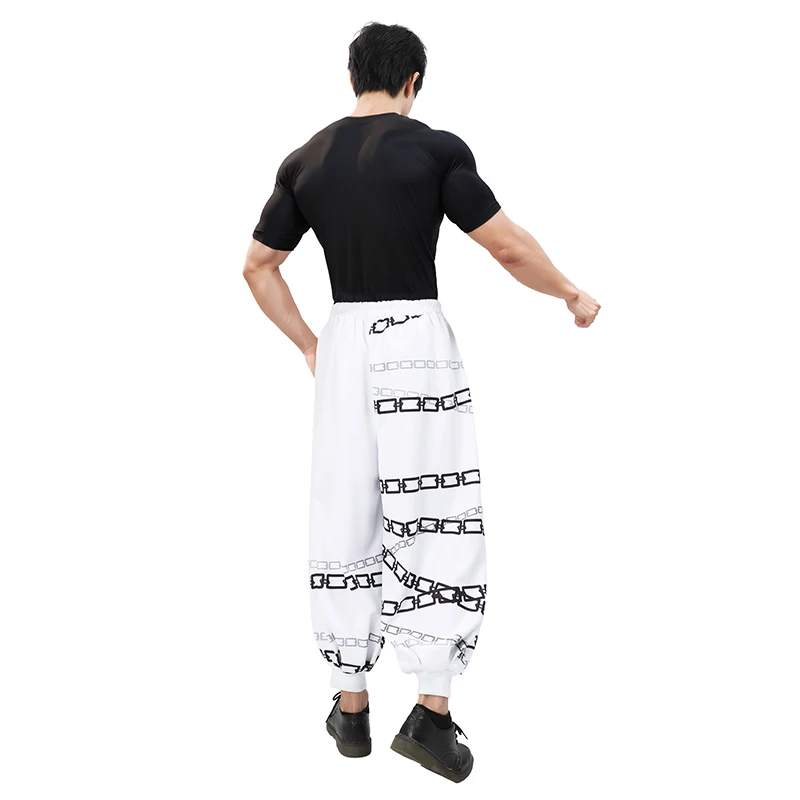 DAZCOS Men Toji Fushiguro Cosplay Anime Printed Chain Pants US Size for Halloween Party Casual Wear Cosplay Pants