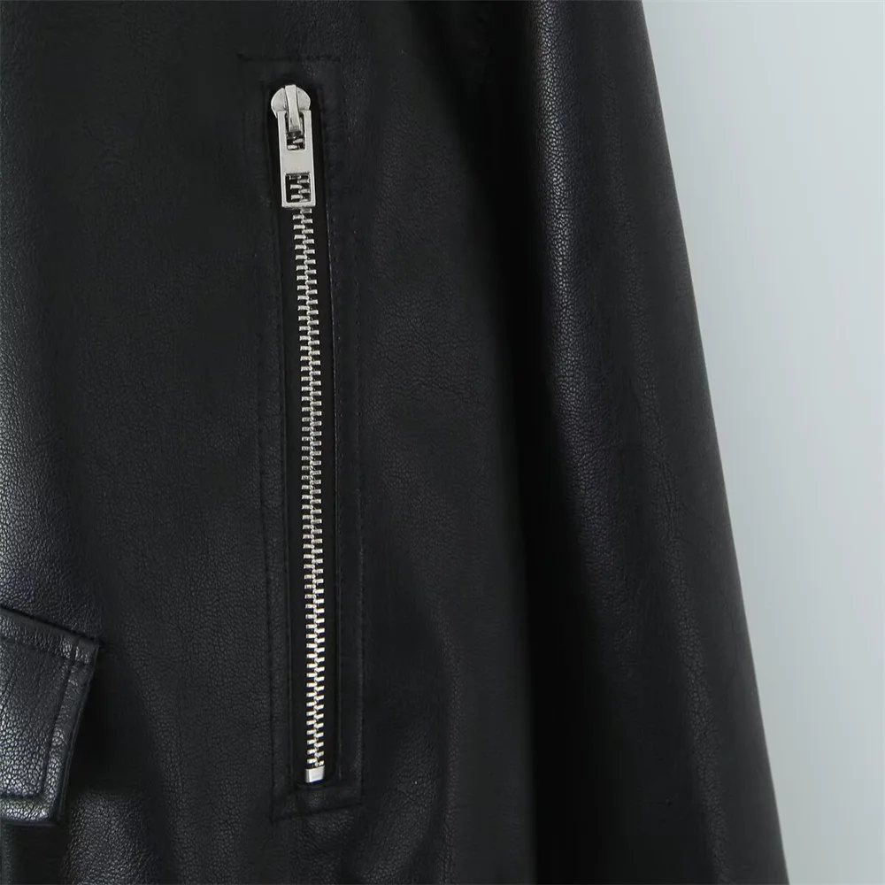 Winter new women's fashion stand up collar long sleeved zipper PU jacket jacket