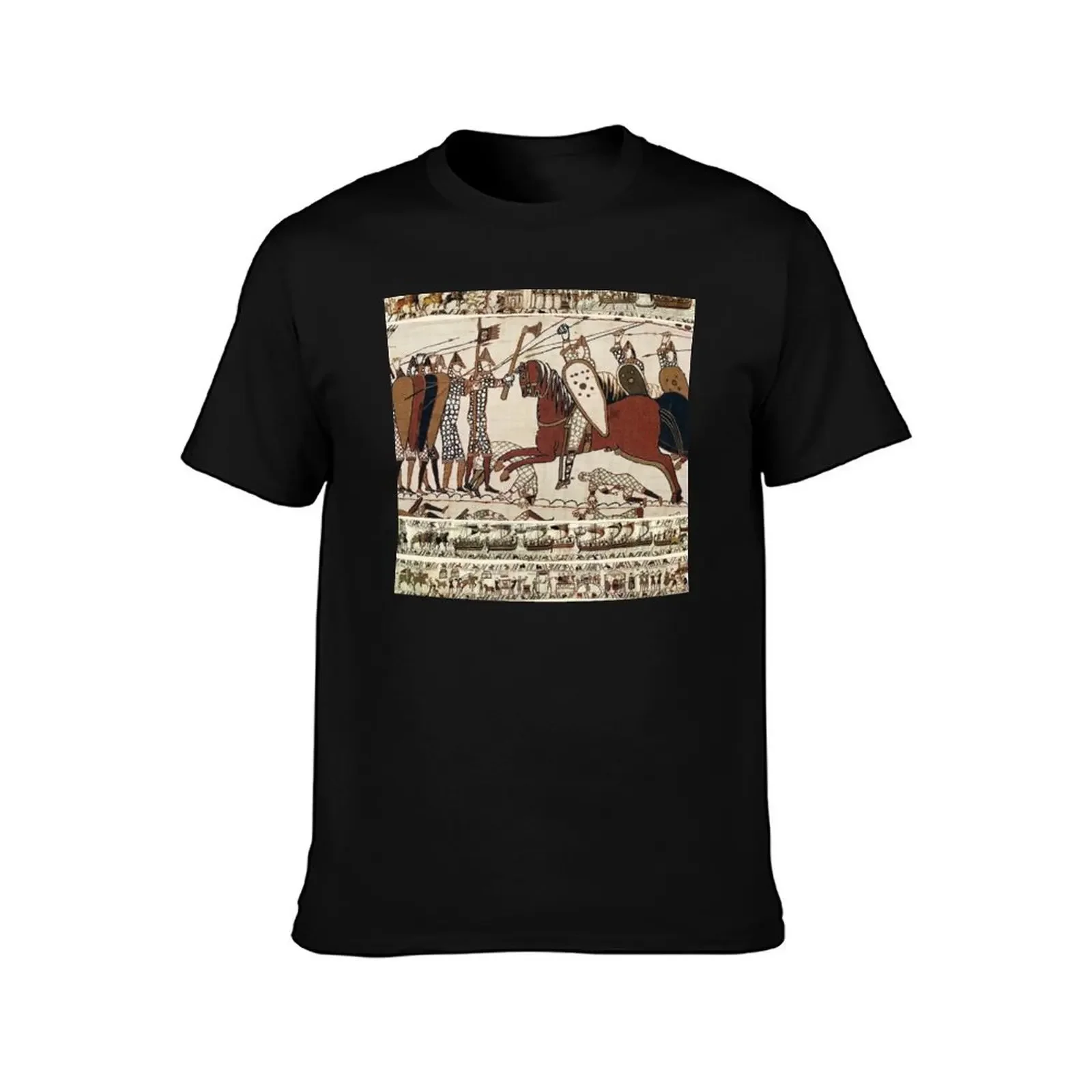 THE BAYEUX TAPESTRY ,BATTLE OF HASTINGS ,NORMAN KNIGHTS COMBATTING HORSEBACK T-Shirt summer 2025 t shirts for men graphic