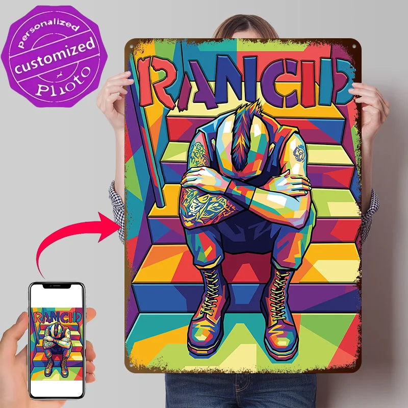 Rancid Pop Art Punk Rocker Personalized 3D Textured Metal Poster Wall Art Tinplate Sign for Gaming Room Decoration Items Decor