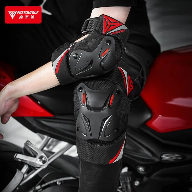 Motowolf  Motorcycle Knee Pads Elbow Pads Protector Set Four Seasons Outdoor Riding Fall Protection Equipment Men Women Riders