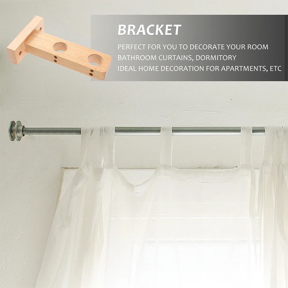 

2pcs Wooden Curtain Bracket Sturdy Wall Mounts Easy Install Long Lasting Home Decor Curtain Rod Hook Accessories