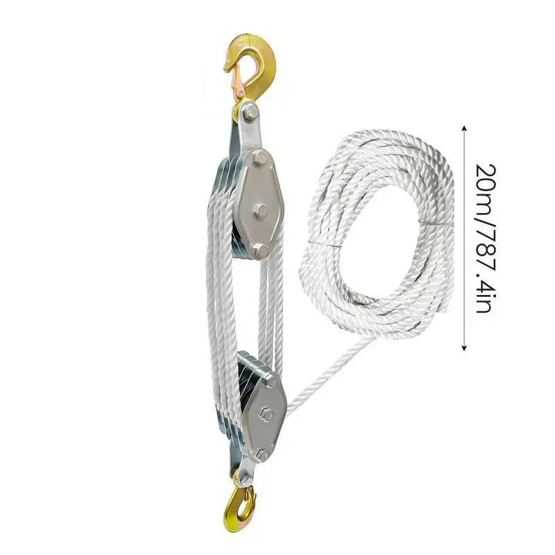 Rope Hoist Pulley System 3/8 Rope Hoist With 5:1 Lifting Power Multifunctional Heavy Duty Pulley System With 2200 Lbs Breaking