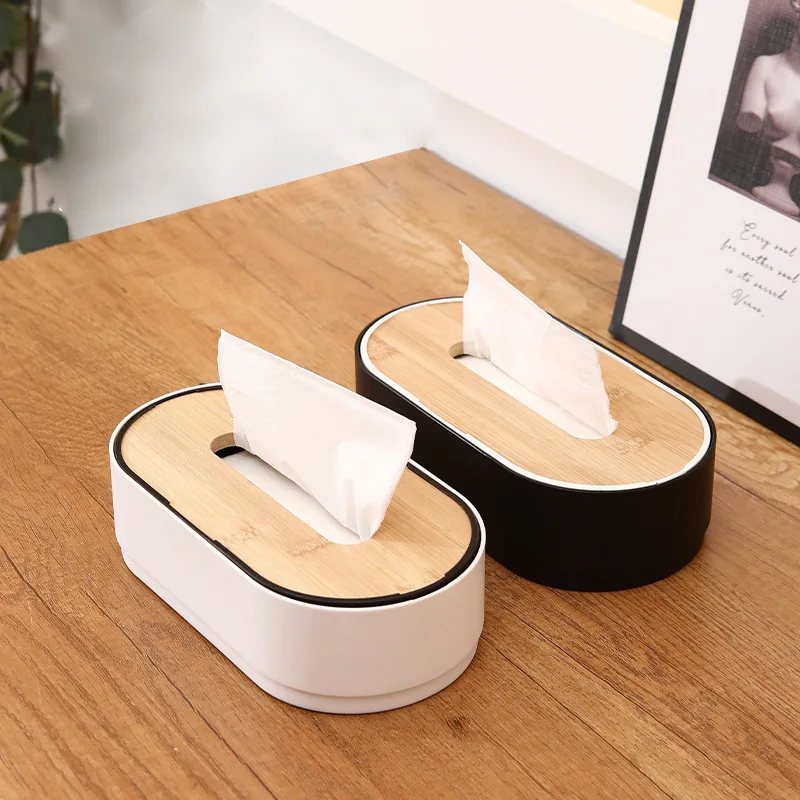 Oval Tissue box with Lifting Wooden Lid Removable Paper Case Extended Napkin Holder Organizer Desk Kitchen Storage Boxes