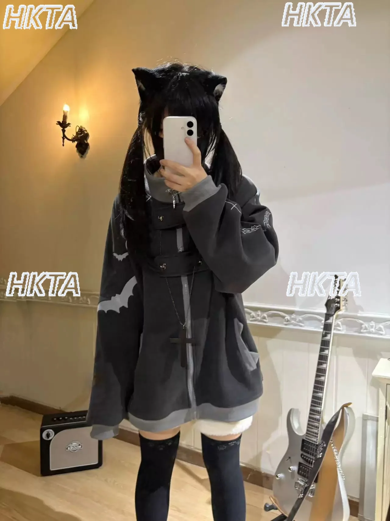 Sudadera gris oscuro con cuello levantado para mujer, chaqueta japonesa holgada Y2K Harajuku, abrigo con capucha, nueva ropa de otoño e invierno