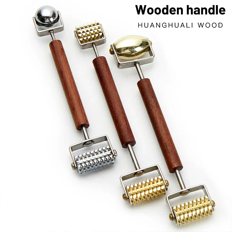 Stainless Steel Pointed Roller Double Head Jade Roller Wooden Handle Gua Sha Facial Massager for Face Neck Eye Beauty Skin Care view 3