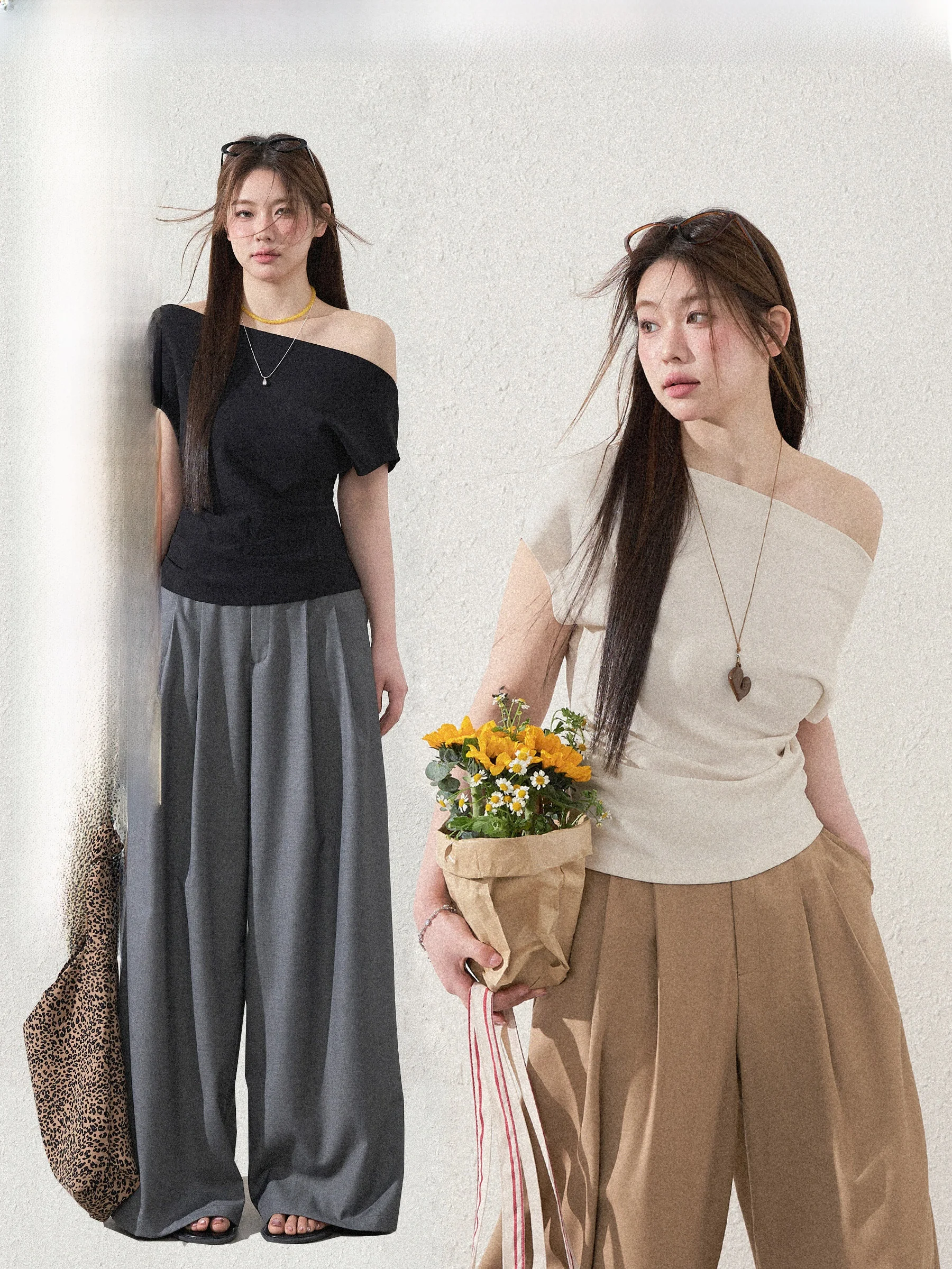 

Asymmetrical oulder T-irt with Pleats Slimming Design for Plump Women Simple Sle ort Sve Casual Faion Top