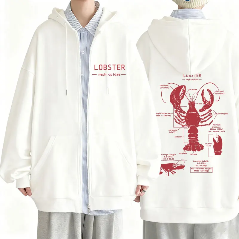 

Funny Lobster Anatomy Graphic Zipper Hoodie Men Women Casual Oversized Zip Up Jacket Men's Vintage Streetwear Male Fashion Coat